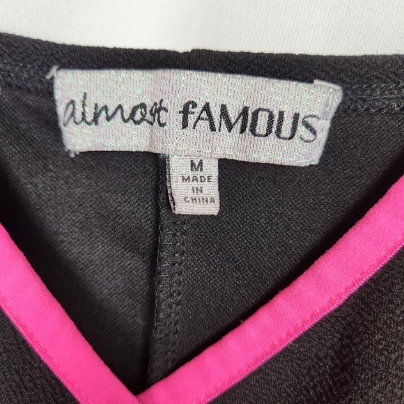 Almost Famous Womens Black Pink Spaghetti Strap Asymmetrical Hem Dress Juniors M - Picture 2 of 7